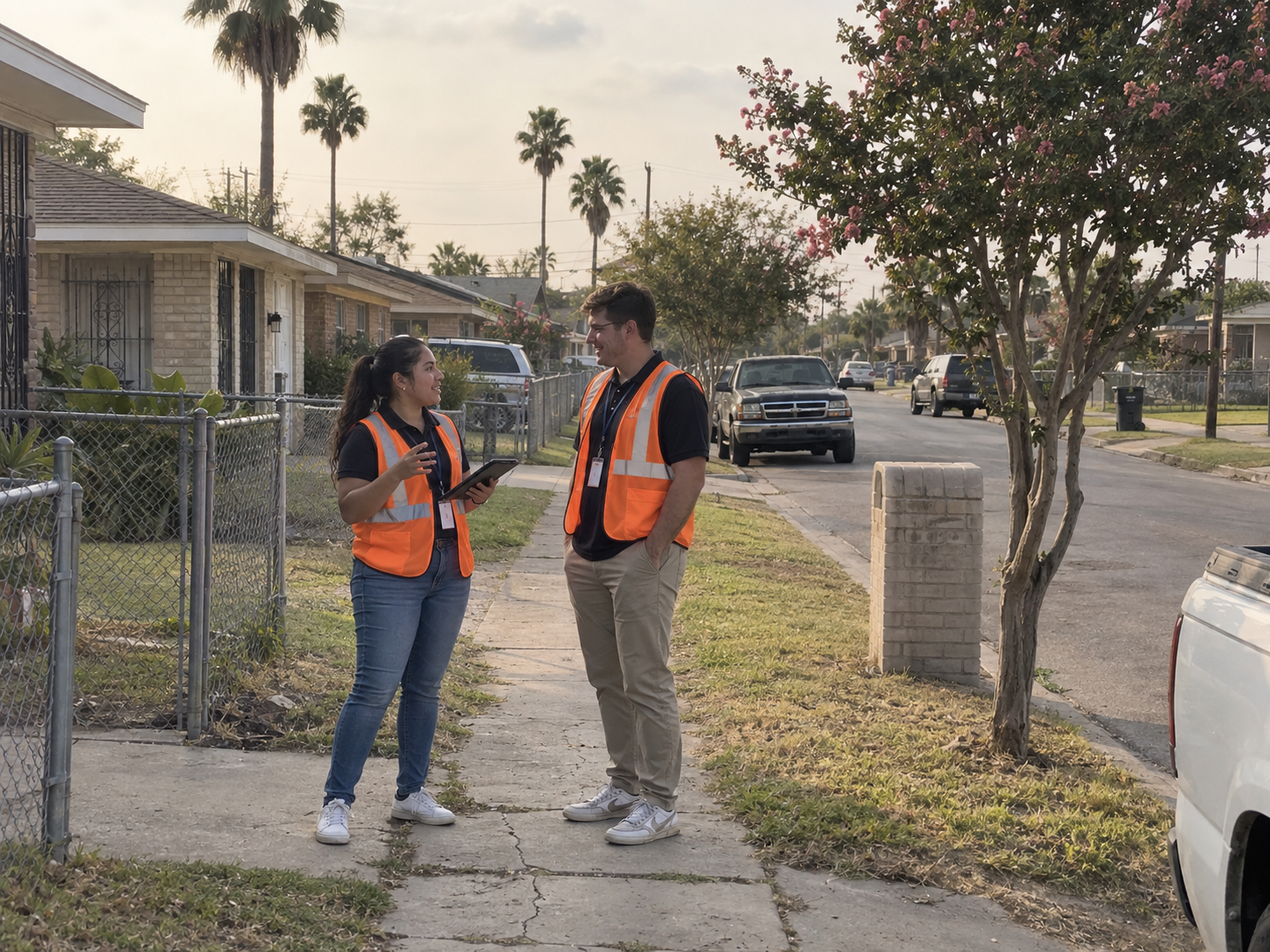 Two reps training together on a neighborhood sidewalk