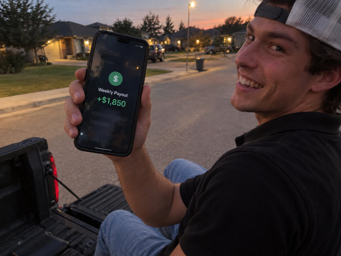 Rep showing his weekly commission payout on his phone